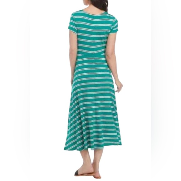Ronni Nicole White and Green Casual A-Line Maxi Dress Size Large Jersey Striped - Picture 2 of 8